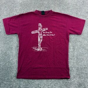 Vintage Y2K Jesus Shirt Mens Large Maroon Jesus Religious He Hung On Cross